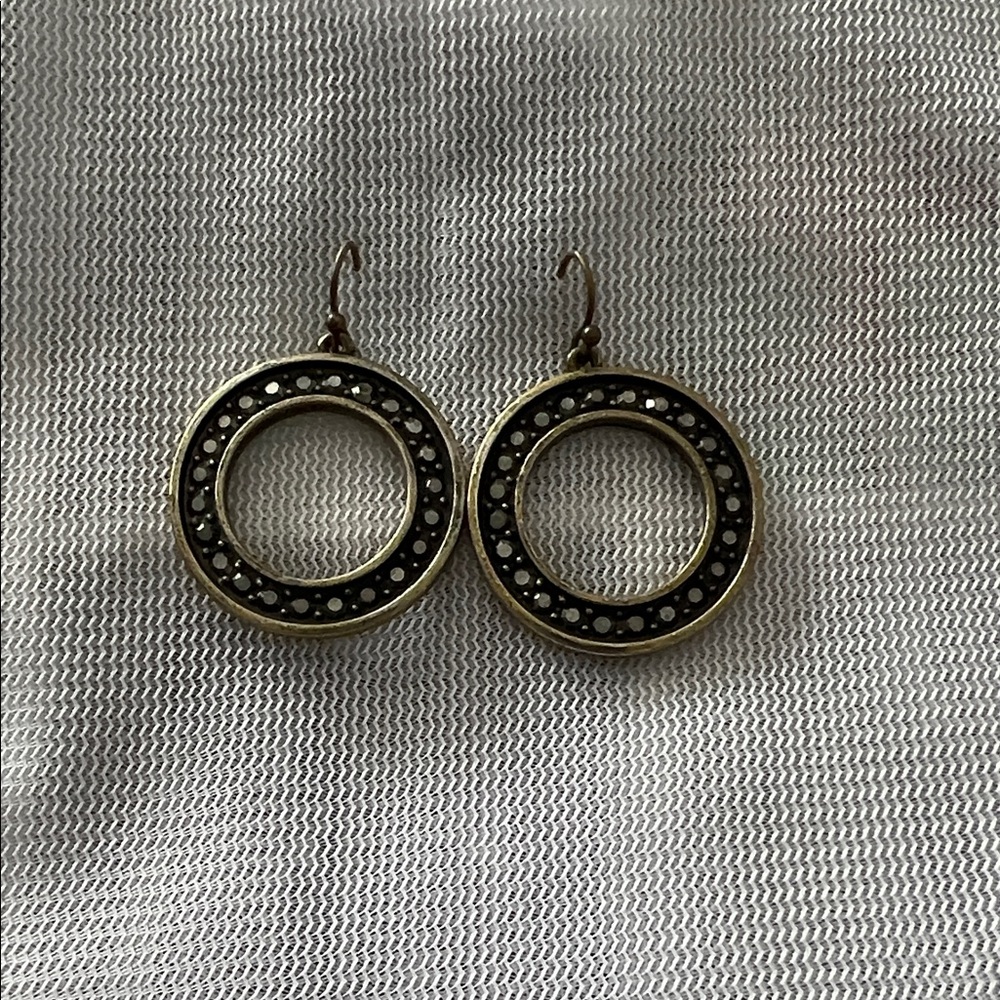 Lia Sophia Black and Gold Hoop Earrings